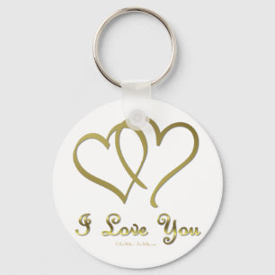 Entwined Gold Hearts i Love You Keychain