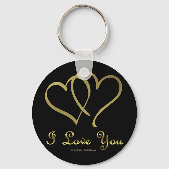 Entwined Gold Hearts i Love You Keychain (Front)
