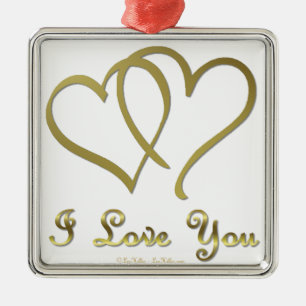 Entwined Gold Hearts i Love You Metal Ornament