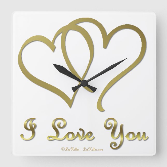 Entwined Gold Hearts i Love You Square Wall Clock (Front)