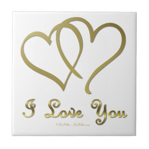 Entwined Gold Hearts i Love You Tile