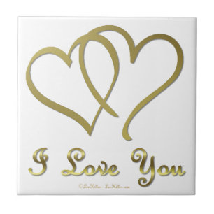 Entwined Gold Hearts i Love You Tile