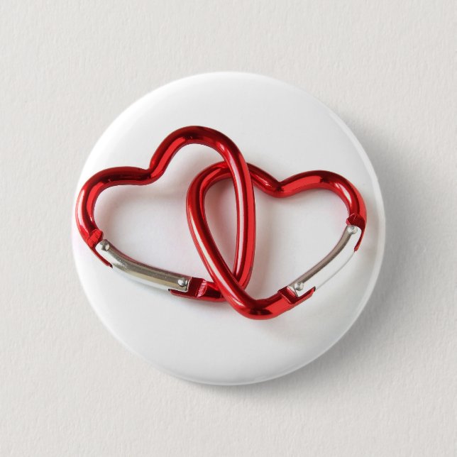 Entwined heart carabiners 2 inch round button (Front)