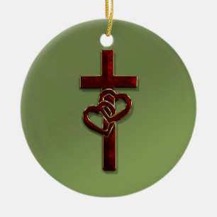 Entwined Hearts Cross Ceramic Ornament