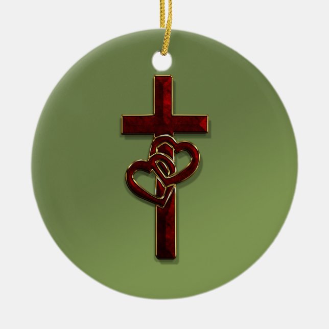 Entwined Hearts Cross Ceramic Ornament (Front)