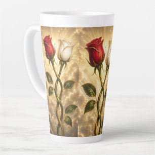 Entwined red and white roses. latte mug