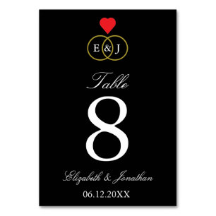 Entwined Rings Wedding Table Number