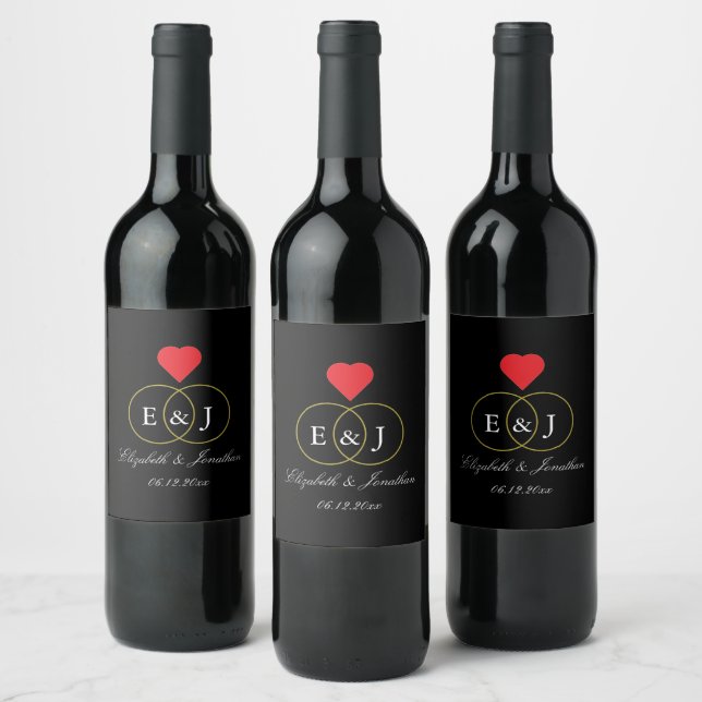 Entwined Rings Wedding Wine Label (Bottles)