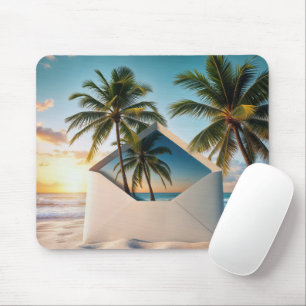 Envelope In Beach Sand With Palm Trees Mouse Pad
