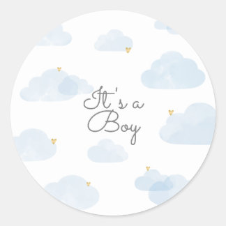 Envelope light blue clouds young boy classic round sticker