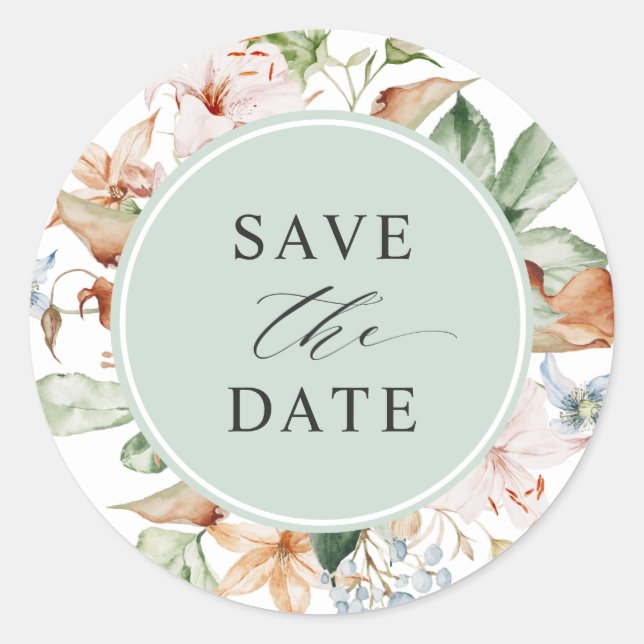 Envelope Seal Save the Date Sage Green Earth Tones (Front)