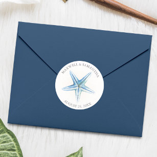 Envelope Seal Sticker, Blue Starfish Beach Wedding