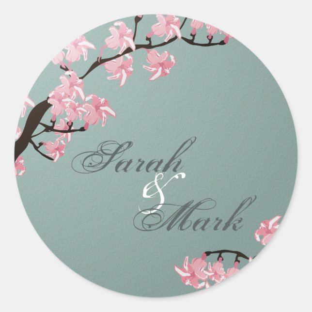 Envelope Seal Turquoise & Pink Cherry Blossoms (Front)