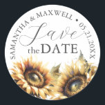 Envelope Seal Wedding Stickers Sunflowers<br><div class="desc">These botanical wedding stickers feature watercolor sunflowers in shades of golden yellow and browns. The words "Save the Date" are set in trendy typography. Use the template fields to add your personalized text. A charming choice for garden wedding themes and to use as envelope seals. To see more floral wedding...</div>
