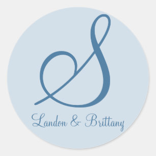Envelope Seals: Subtle Monogram (Blue) Classic Round Sticker