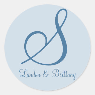 Envelope Seals: Subtle Monogram (Blue) Classic Round Sticker