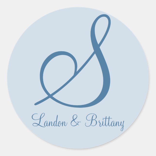 Envelope Seals: Subtle Monogram (Blue) Classic Round Sticker (Front)