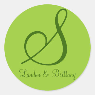 Envelope Seals: Subtle Monogram (Green) Classic Round Sticker