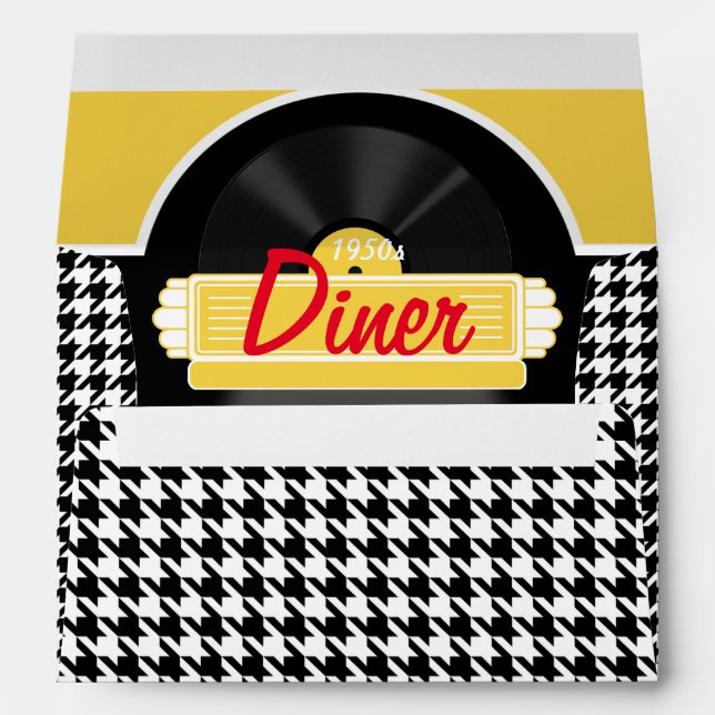 Enveloppe 1950 Diner noir & blanc à damiers rétro (Dos (Bas))