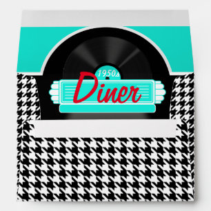 Enveloppe 1950 Diner noir & blanc à damiers rétro Envelope