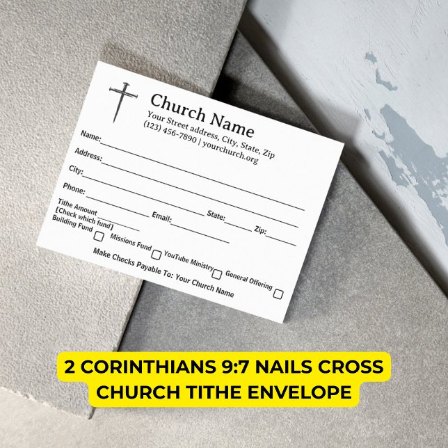 Enveloppe 2 Corinthians 9:7 Nails Cross Church Tithe (2 Corinthians 9:7 Nails Cross Church Tithe Envelope)