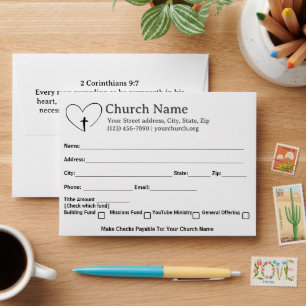 Enveloppe 2Cor9 Heart Cross Church Tithe Offre Collection