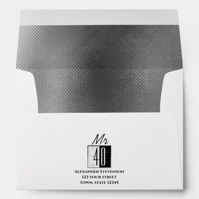 Enveloppe 40th Birthday Black and White Adresse de retour (Dos (Bas))