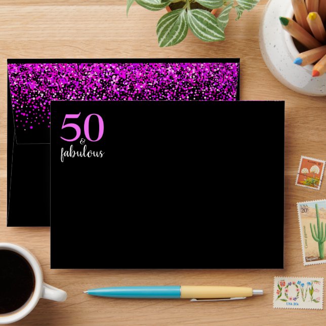 Enveloppe 50 et fabuleux rose noir adresse de retour d'anniv (Desk)