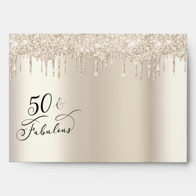 Enveloppe 50 Fabuleux Anniversaire Parties scintillant Or (Devant)