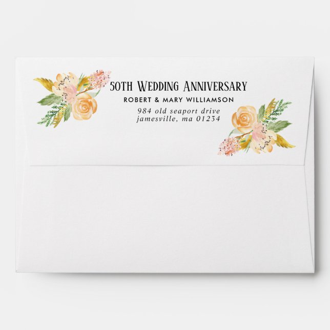 Enveloppe 50e anniversaire du Mariage de la florale d'or et  (Dos (Haut rabat))
