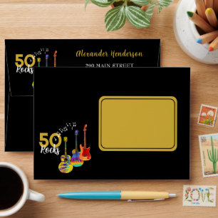 Enveloppe 50e fête d'anniversaire 50 Rocks Guitare