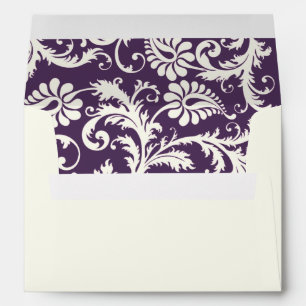 Enveloppe 5 x 7 en ivoire, pourpre et rose Damas