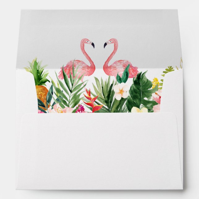 Enveloppe 5x7 - Feuilles tropicaux Mariage de Flamants roses (Dos (Bas))