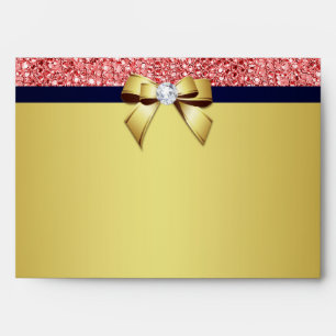 Enveloppe 5x7 Gold Navy Diamond Bow Coral Sequins
