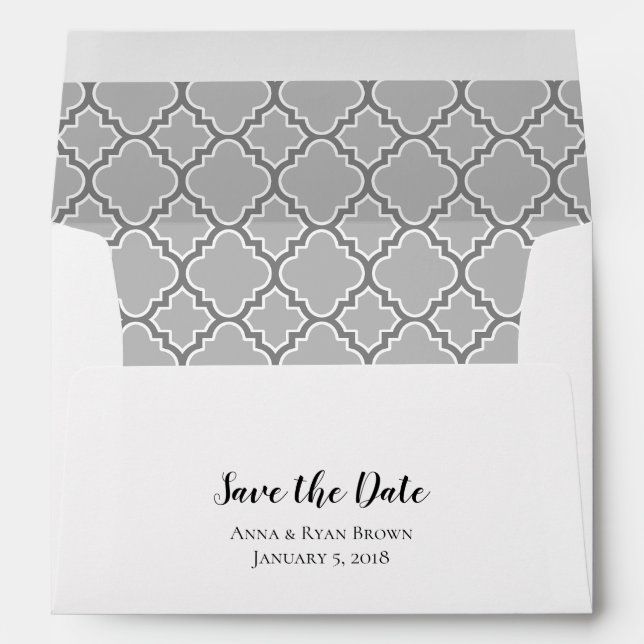 Enveloppe 5x7 Gris Quatrefoil Gris Enregistrer La Date (Dos (Bas))