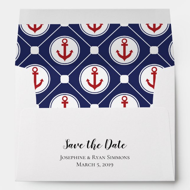 Enveloppe 5x7 Marine Bleu Rouge Nautique Enregistrer La Date (Dos (Bas))