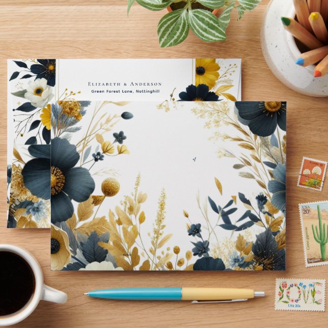 Enveloppe 5X7 Marine Jaune or Mariage Floral (Desk)