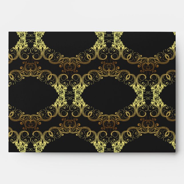 Enveloppe 5x7 Option 1 Or et noir Damas (Devant)