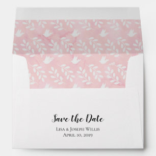 Enveloppe 5x7 Pink Watercolor Doves Leaf Enregistrer la date