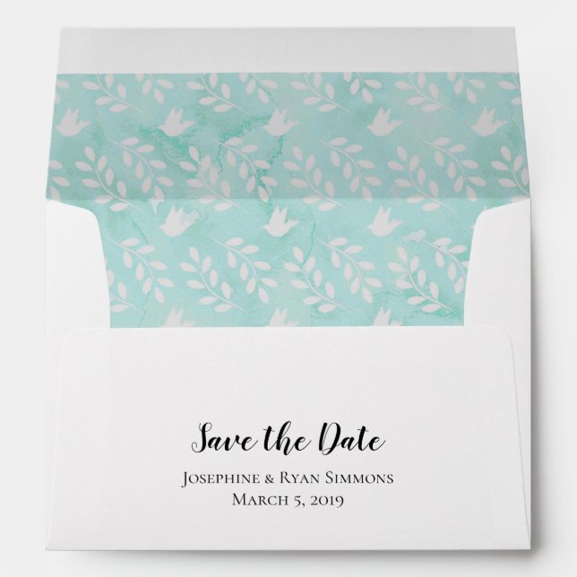 Enveloppe 5x7 Turquoise bleu aquarelle Doves Leaf Enregistre (Dos (Bas))