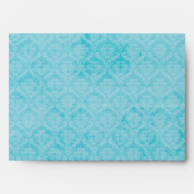 Enveloppe 5x7 Turquoise Damas bleues Damas blanche (Devant)
