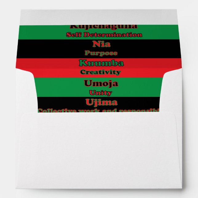 Enveloppe 7 Principes de Kwanzaa noir rouge vert horizontal (Dos (Bas))