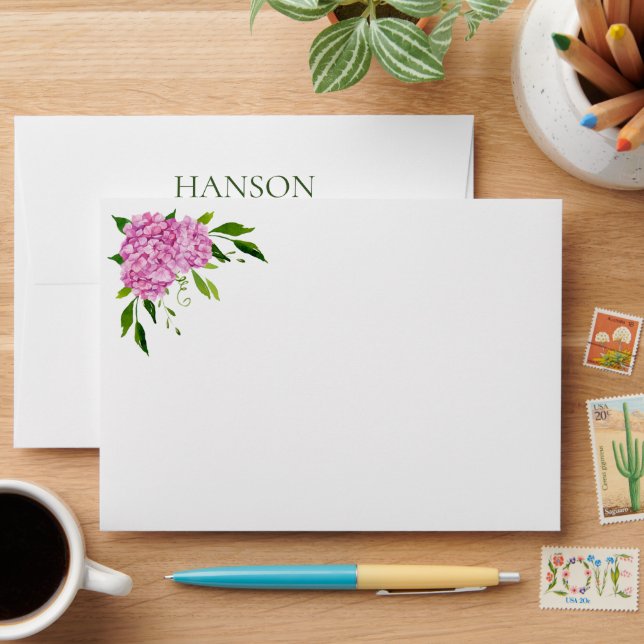 Enveloppe 90th Birthday Pink Hydrangeas Adresse de retour (Desk)