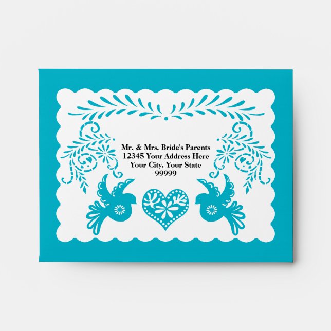 Enveloppe A2 Carte RSVP Papel Picado Blue Fiesta Wedding (Devant)