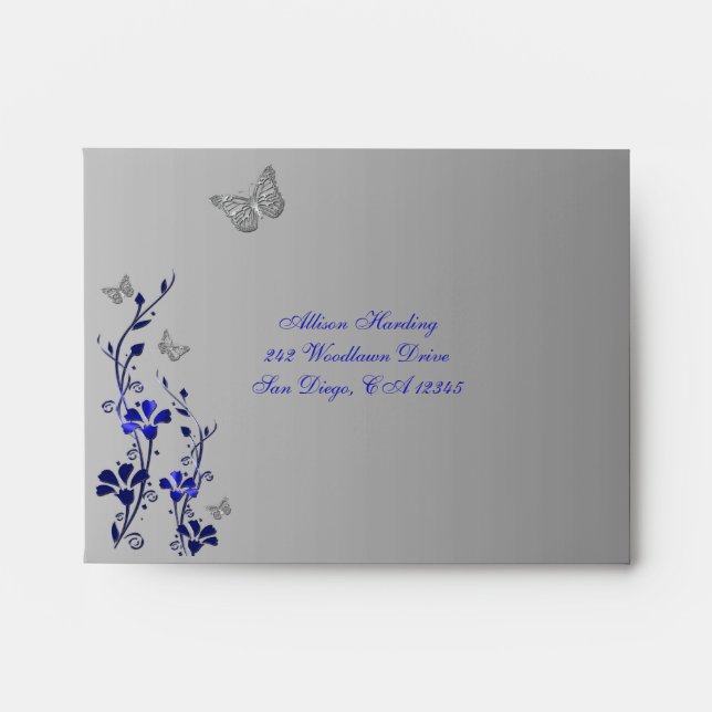 Enveloppe A2 pour Papillon floral bleu, gris pour  (Devant)