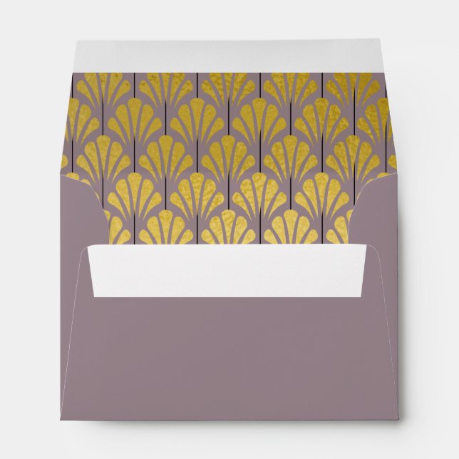 Enveloppe A6 Fans Art Déco Personnalisés Mauve Gold Foil (Dos (Bas))
