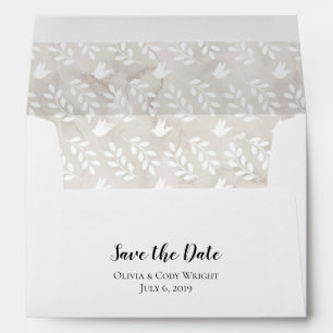 Enveloppe A7 5x7 Grey Doves Leaf Enregistrer la date