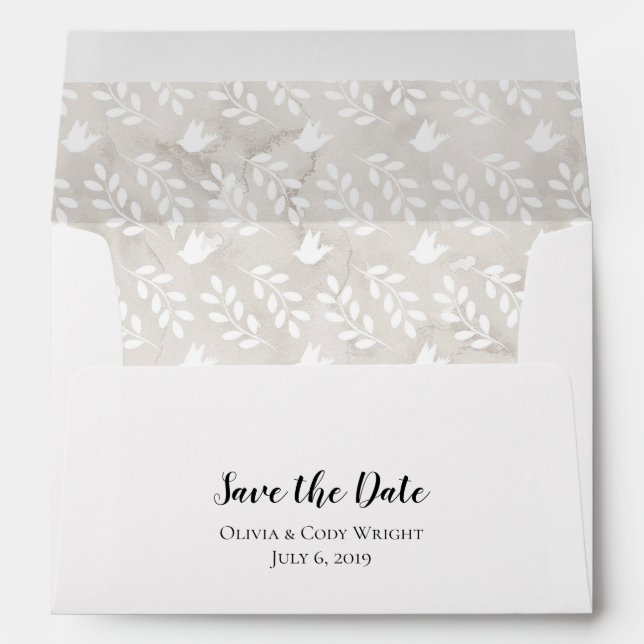 Enveloppe A7 5x7 Grey Doves Leaf Enregistrer la date (Dos (Bas))