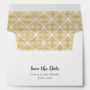 Enveloppe A7 5x7 Vintage Gold Damask Enregistrer la date