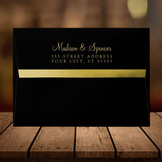 Enveloppe A7 Black Gold Foil Retourner l'adresse Mariage